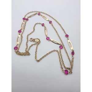 Vintage PARK LANE Station Necklace SWAROVSKI Pink Crystals 18k Gold‎ Plate 42"